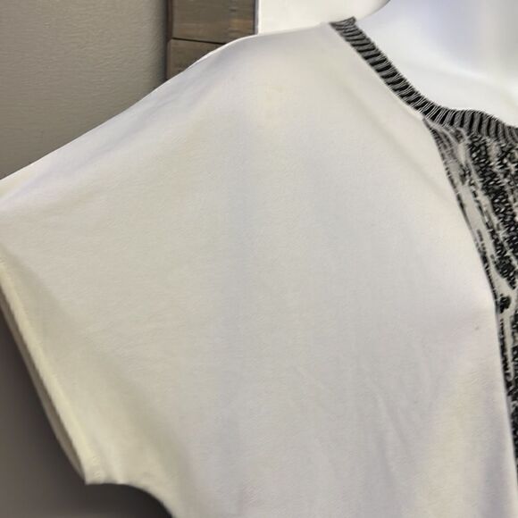 ZARA Asymmetrical Crewneck Short Sleeve Abstract Mix Material Hi/Low Blouse-Med - Picture 6 of 14